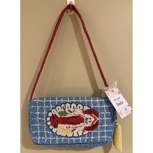 New Release Handcrafted in India Lobster & Butter Beaded Bag W/ Butter Charm